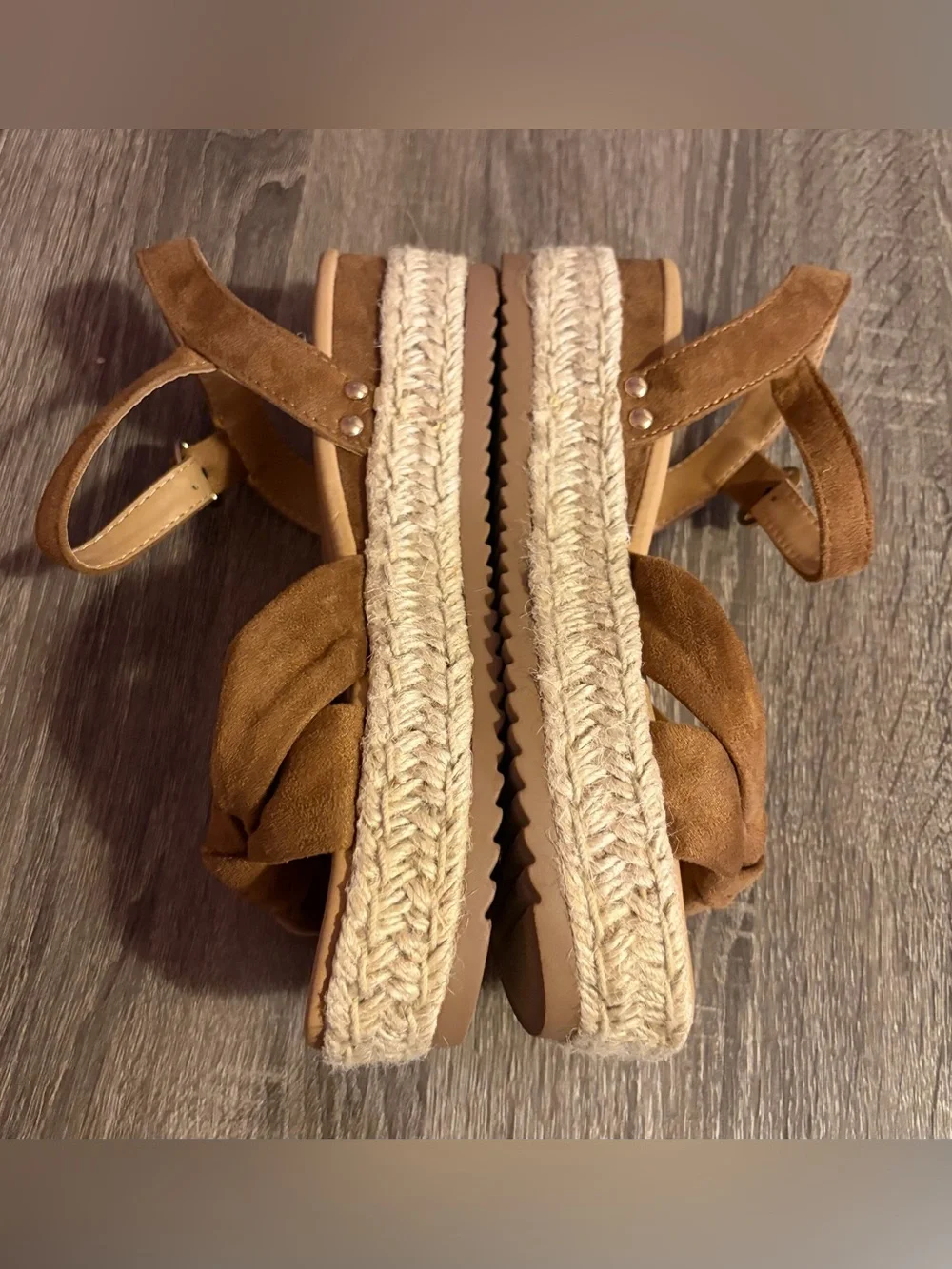 WOMEN'S SODA TYE ESPADRILLE WEDGES Brown Bow NWOT Size 9
